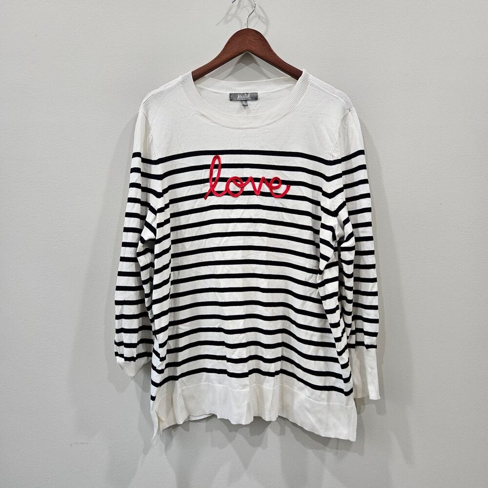 Marled Womens Love Sweater Plus Size 2x White Navy Long Sleeve Striped Nautical